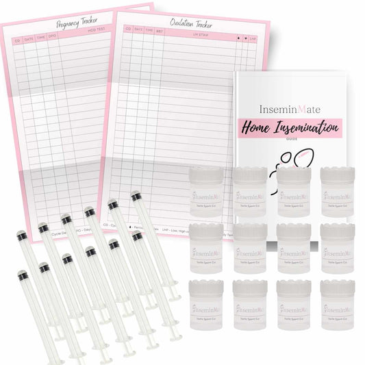At home insemination kit 12 pack for home and self insemination, includes 12 insemination syringes, 12 sterile cups, guide on home insemination, ovulation and pregnancy tracker