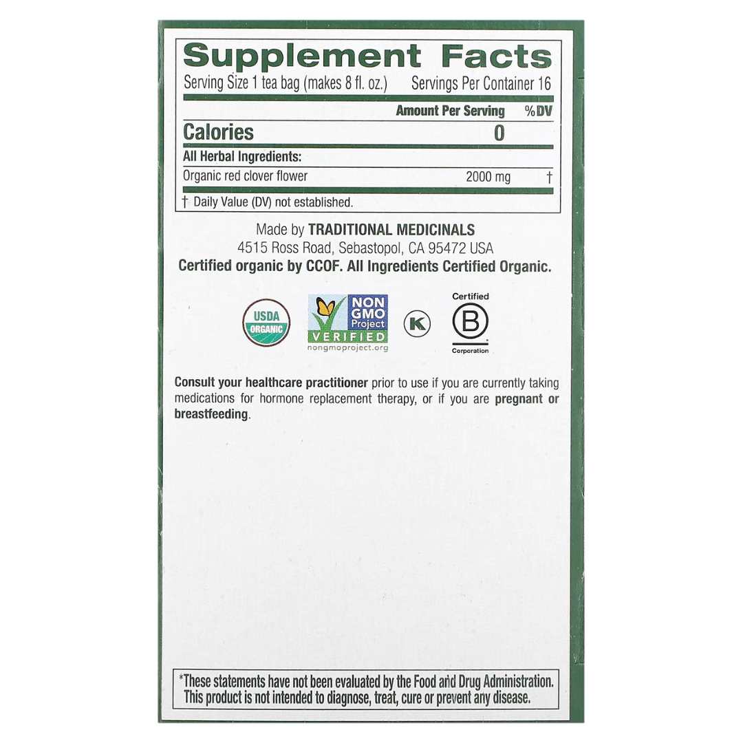 Organic Red Clover, Caffeine Free, 16 Wrapped Tea Bags, 1.13 oz (32 g)