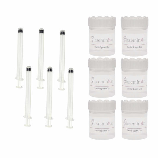 6 Insemination Syringes and 6 sterile cups for collection of sperm to conceive