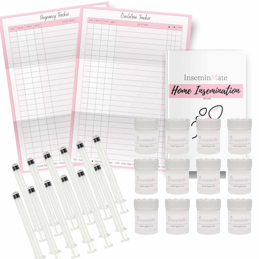 At home insemination kit 12 pack for home and self insemination, includes 12 insemination syringes, 12 sterile cups, guide on home insemination, ovulation and pregnancy tracker