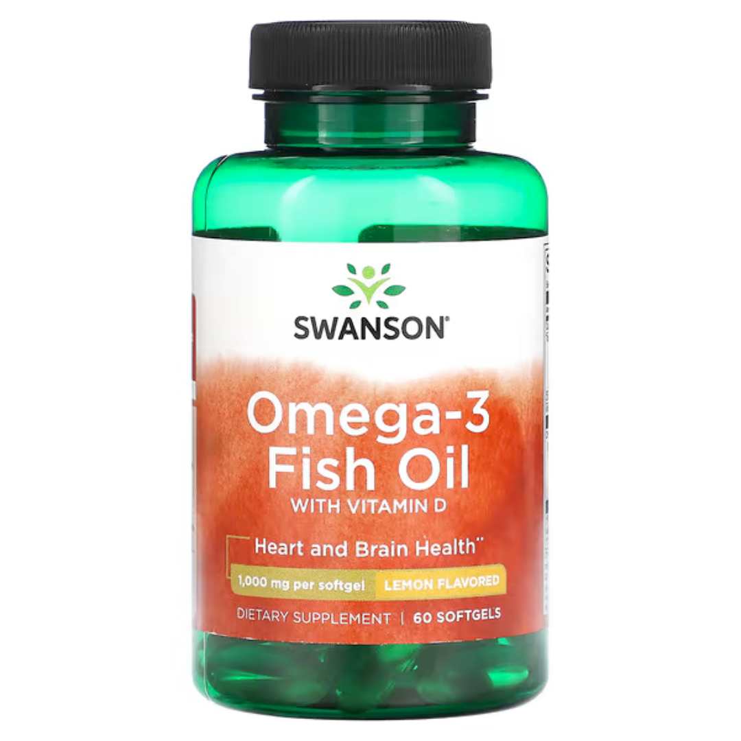 Omega-3 Fish Oil with Vitamin D, Lemon, 1,000 mg, 60 Softgels