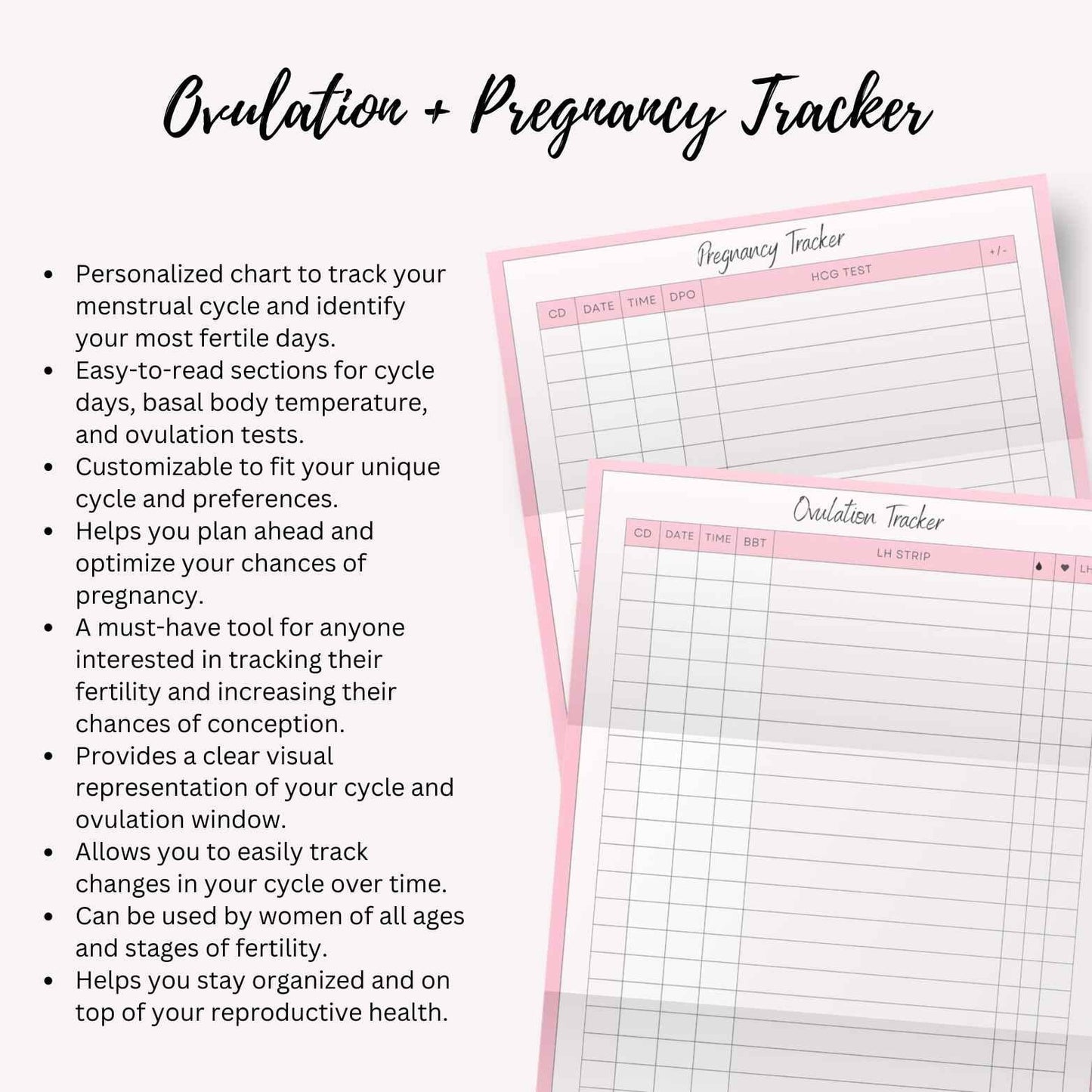 Ovulation and pregnancy chart tracking cervical mucus , stick on pregnacy and ovualtion test